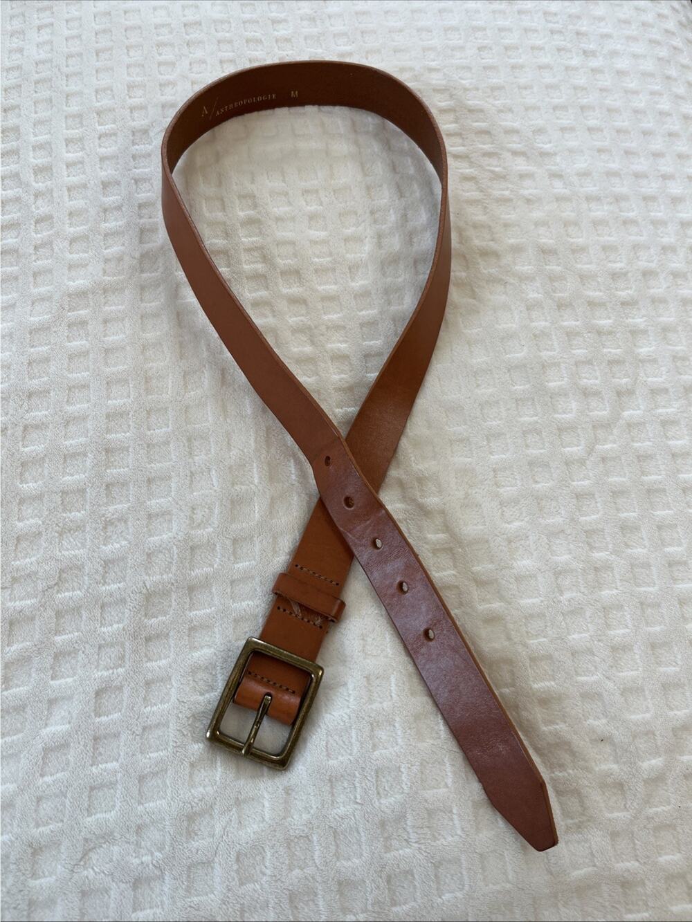 Anthropologie Brown Leather Belt with Brass Buckle